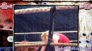 Redhead Lesbians Wrestle Kiss Spank in Pierced Nipple Catfight