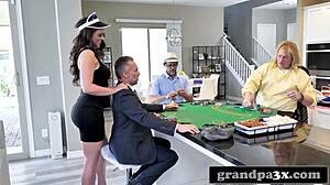 three old kinky dudes rim and fuck busty young 18+ teen after poker