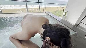 Iranian slut fingers huge pussy lips in sauna heat!