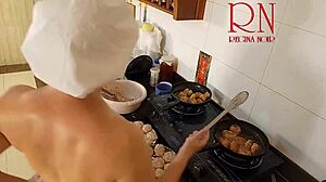 nudist milf regina noir cooks naked in kitchen like horny maid