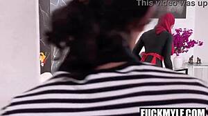 lonely hijab wife, the foreign exchange student seduces you hard with jaynes curves and davids cock