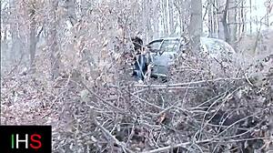 Blonde Slut's Anus Pounded Hard In Woods Car Ride