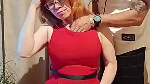 teacher in short red dress shows pussy we fuck hard