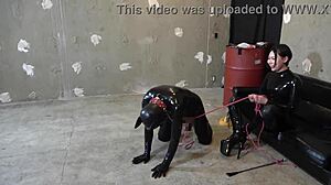 JAPANESE FEMDOM MISTRESS owns masochist SLAVE pet in latex