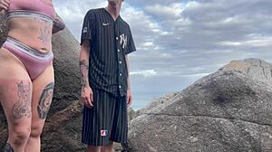 wanna watch skinny blonde rip clothes for stranger's monster cock on beach?