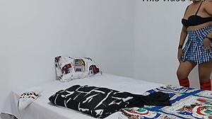 Latina student films uniform porn for teacher