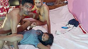 MMF threesome fucks beautiful wife Popy Khatun hard