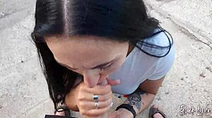 Neighbor girl begged me to film her deep blowjob and swallow skills outdoors.