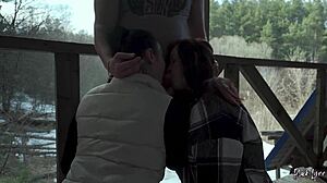 Vacation Threesome: Neighbors Swap Cum After Public Sucking Session