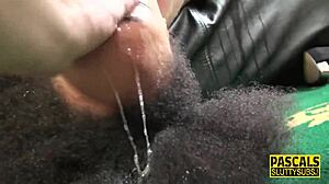 Ebony Submissive in Fishnets Takes Deepthroat and Fingering Domination.