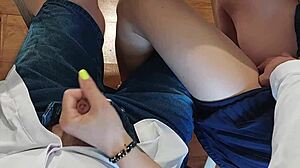Huge Cumshot from Handjob While Fingering 18yo Classmate's Pussy in Classroom