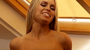 skinny blonde teen in stockings takes hardcore anal pounding and deepthroat