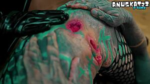 Inked goth lesbians fist latex asses squirting intimately