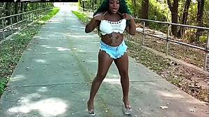 Big ass beauty loves short denim shorts