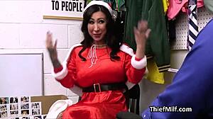 big tit milf caught stealing rips clothes in holiday office spy cam