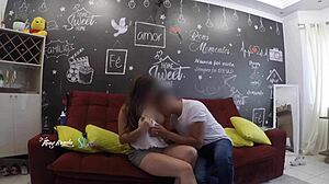 hot wife thay ksada lets delivery guy suck her big natural tits on sofa after he recognizes her pov