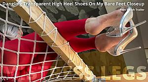 bare feet dangle see-through heels teasing closeup