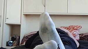 german chubby girl shows off white sneaker socks on her fat feet solo