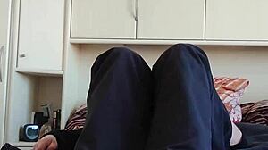 german chubby girl shows off white sneaker socks on her fat feet solo