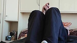 german chubby girl shows off white sneaker socks on her fat feet solo