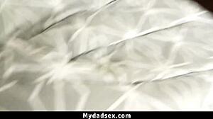 stepdad slips fingers into short-haired stepdaughter's pussy to ease her worries then pounds her bent over