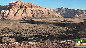 Ashton Haze Gives Horny Public Handjob Cumshot in Desert Car!