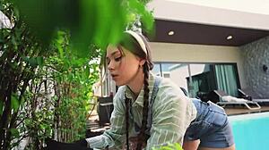 Hey boss caught me in the garden now you're fucking my petite body doggystyle cowgirl rough outdoors!