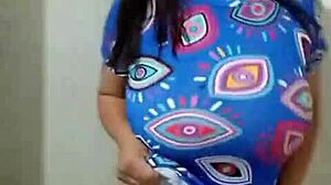 Blonde big tits babe kisses spits food fetish on cam