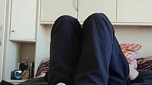 german chubby girl shows off white sneaker socks on her fat feet solo