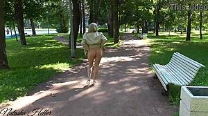 blonde cutie flashes big tits nude risky in st petersburg public pt1