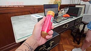 Blonde babe tests monster cock toy licking orgasming wildly