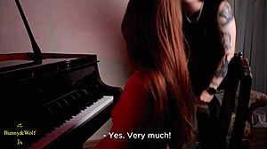 Juicy Brunette Redhead Lesbians Lick Pussy On Grand Piano