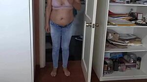 I slide hand into jeans groping my excited hairy pussy fully