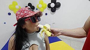 new year treat: homeless hitchhiker chows banana during rough outdoor doggy anal threesome!