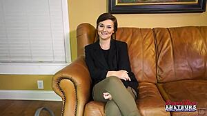 Innocent Kylie fingers her shaved pussy then begs for cock deep in mouth