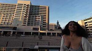 street photographer tricks young black babe into photoshoot then fucks her big tits with huge cock for facial cumshots and piss