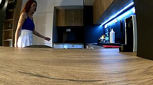 Redhead Wife's New White Miniskirt and Pink Panties Tease Before Strip