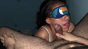 blindfolded slut gags on big cock sloppy deepthroat ughh