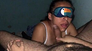 blindfolded slut gags on big cock sloppy deepthroat ughh