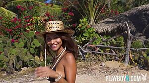 Tiny Mexican Carolina Reyes Strips on Beach for Playboy!