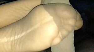 Filling Nylons With Cum After Hot Stocking Footjob