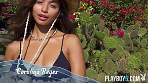 Tiny Mexican Carolina Reyes Strips on Beach for Playboy!
