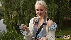 Hunter spots cute young blonde with tight shaved pussy in park then pounds her hard! 😍🍆