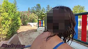 misscreamy flashes cock in park girl gropes till cum blasts her tits risky public