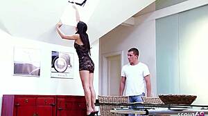 skinny teen with small tits and narrow ass tempts step-sis taboo fuck ending in cum on bare feet