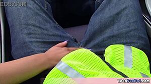 tiny joseline sucks cock to dodge parking ticket outdoors easy