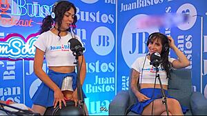 two hot colombian lesbians ride fuckmachine to squirting orgasms on juan's podcast casting