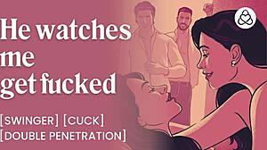 Fingered Licked Creampied by Stranger While Hubby Watches Swingers Club Orgy