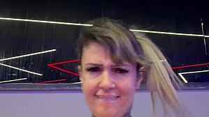 you trained with vibrator in pussy on new year gym go wet legs dripping?