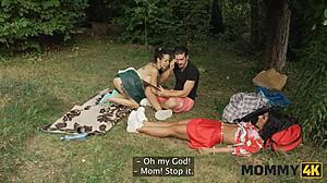 Mommy4k that horny mommy sneaked out and fucked young 18+ cock hard on grass i watched!